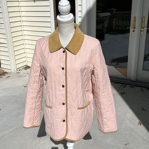 Radzoli quilted light barn jacket with corduroy collar with pink tan collar trim